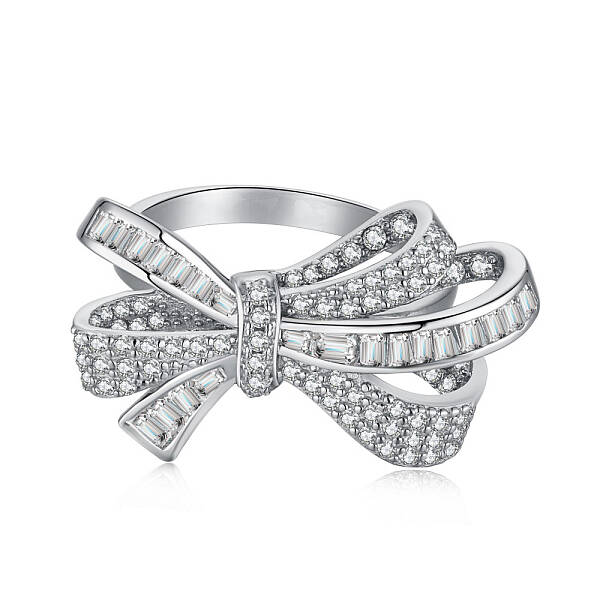 Rhodium Plated 925 Sterling Silver Micro Pave Clear Cubic Zirconia Finger Ring for Women