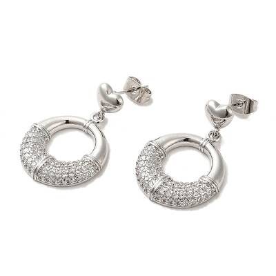Ring Brass Micro Pave Clear Cubic Zirconia Stud Earrings for Women