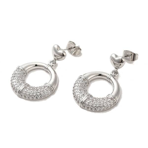 Ring Brass Micro Pave Clear Cubic Zirconia Stud Earrings for Women