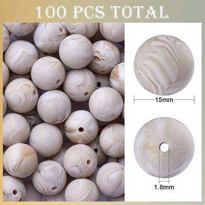 100Pcs Silicone Beads Round Rubber Bead 15MM Loose Spacer Beads for DIY Supplies Jewelry Keychain Making