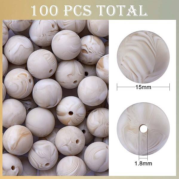 100Pcs Silicone Beads Round Rubber Bead 15MM Loose Spacer Beads for DIY Supplies Jewelry Keychain Making