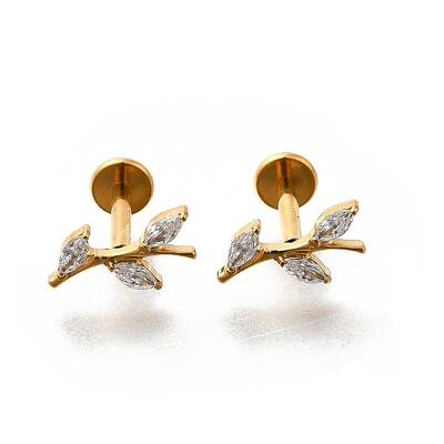 F136 Titanium Micro Pave Clear Cubic Zirconia Leaf Labrets