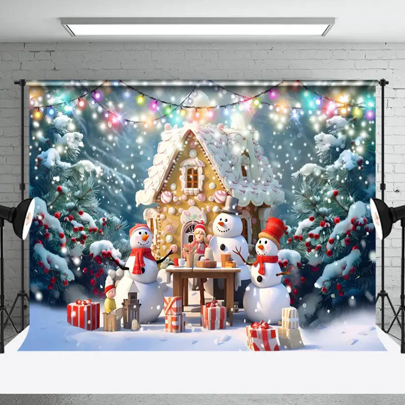 Aperturee Gingerbread House Table Snowman Christmas Backdrop - Aperturee