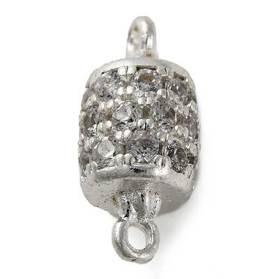 Brass Micro Pave Clear Cubic Zirconia Hollow Column Connector Charms