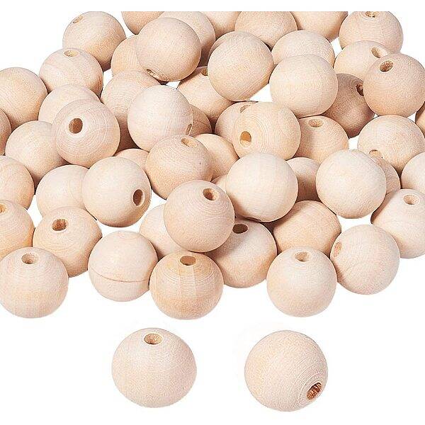 Round Unfinished Wood Beads and Nylon Packaging Vacuum Bag