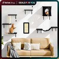 [Petlife] 5Pcs Wall Mounted Cat Shelves Set – Space-Saving Furniture with Bed, Condo & Tree Features