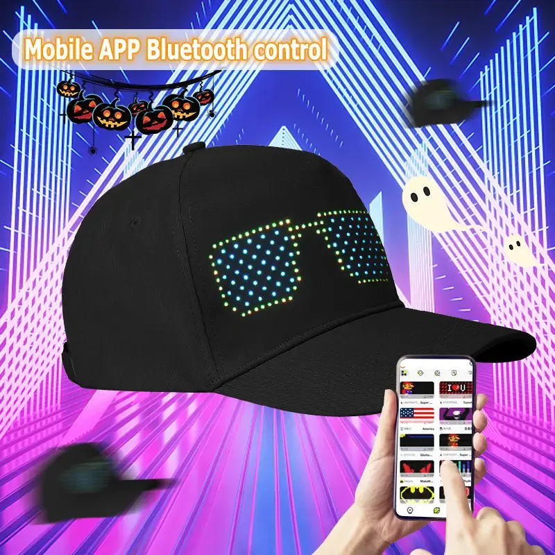Rayforces NEW 16x32 Full-Color LED Scrolling Hat with Bluetooth App for Custom GIFs Pics Text Removable LED Display for Chris...