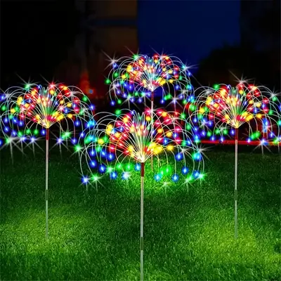 Outdoor Solar Powered Firework Lawn Lamp, Waterproof Colorful Ground Inserted LED Light, Decorative Atmosphere Light for Gar...