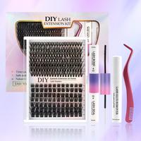 Lash Clusters Extension Set, Fluffy Eyelashes Cluster with Tweezers, Glue and Lash Remover, Eyelashes Extensions, Professiona...