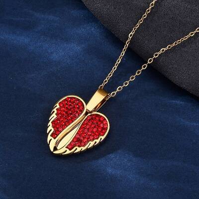 304 Stainless Steel Polymer Clay Rhinestones Wing Openable Pendant Necklaces for Women