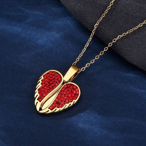 304 Stainless Steel Polymer Clay Rhinestones Wing Openable Pendant Necklaces for Women
