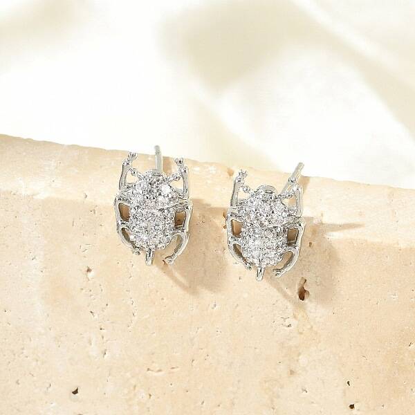 Brass Micro Pave Clear Cubic Zirconia Stud Earrings