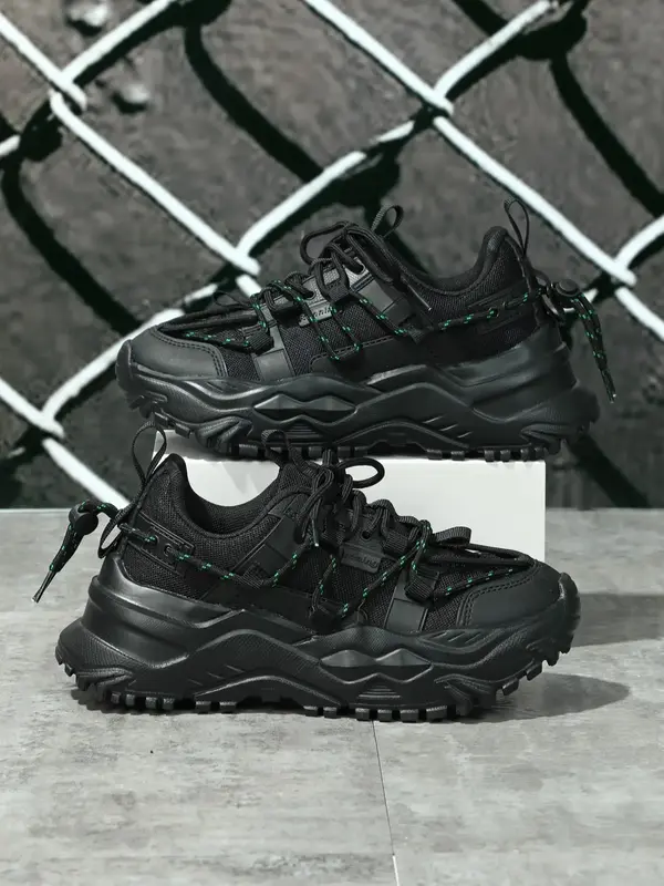 Men's Fashionable Casual Round Toe Lace Up Chunky Sneakers, Trendy Plain Platform Sneakers, Simple Design Chunky Sneakers for...