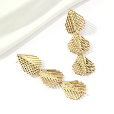 201 Stainless Steel Leaf Dangle Stud Earrings