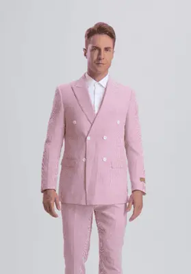 Pink Double Breasted Seersucker Suit