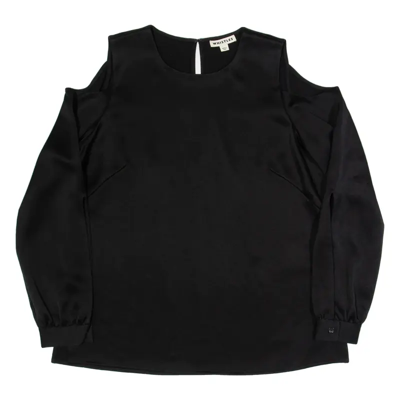 WHISTLES Open Shoulder Womens Blouse Black Long Sleeve L