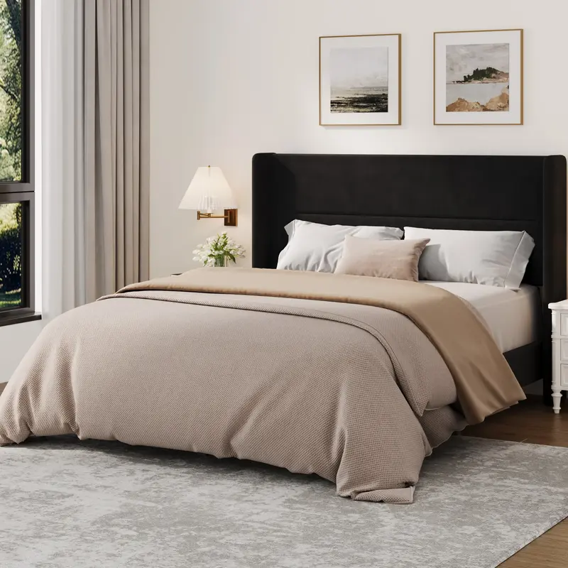 Garvee Full Bed Frame with Wingback Headboard, Velvet Upholstered Platform Bedframe with Sturdy Wooden Slats Support Full Siz...