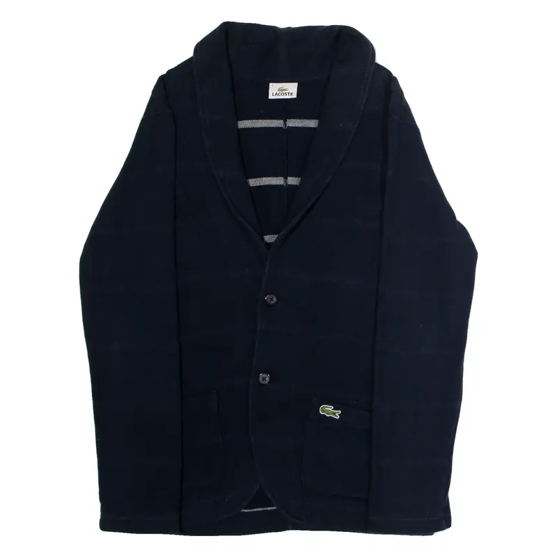 LACOSTE Shawl Collar Mens Patterned Cardigan Blue Striped V-Neck Tight Knit S