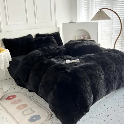 Solid Color Plush Duvet Cover Set, 2/3 Counts/set Including 1 Count Duvet Cover & 1/2 Counts Pillowcase without Filler, Soft ...