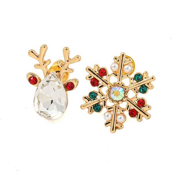 Christmas Alloy Colorful Rhinestone & Plastic Asymmetrical Stud Earrings for Women