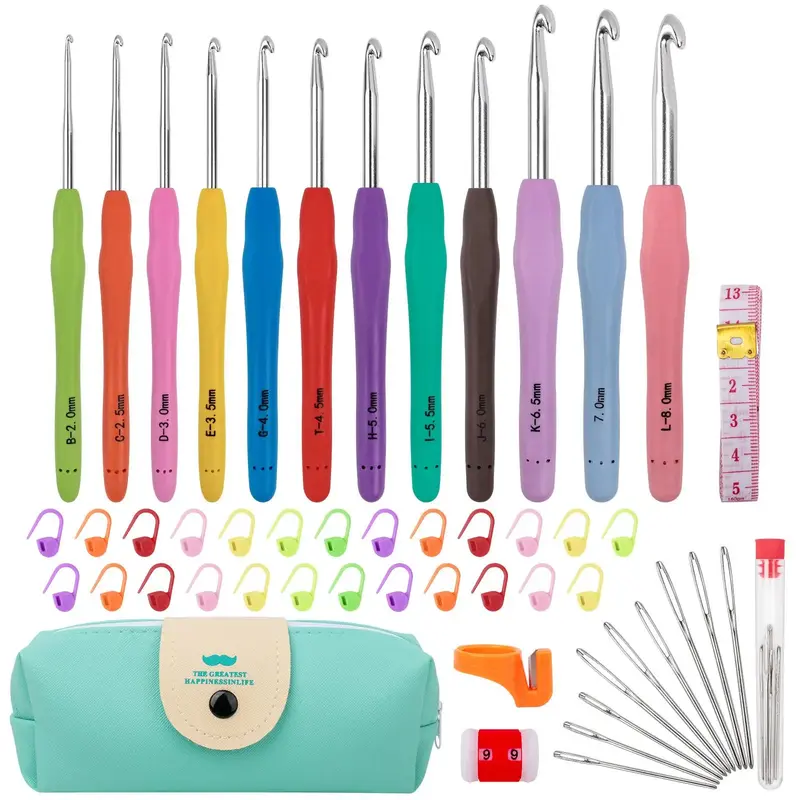 Crochet Hooks 12 Sizes Crochet Hook Set, 51pcs/set Yarn Crochet Kit for Beginners, Knitting Needles with Ergonomic Handles fo...