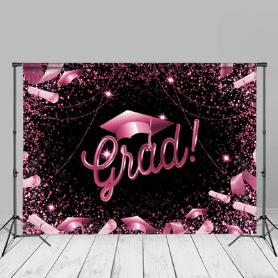 Grad Party Hot Pink Ribbon Black Backdrop For Photos - Aperturee