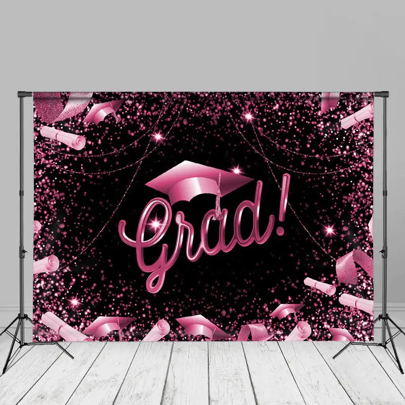 Grad Party Hot Pink Ribbon Black Backdrop For Photos - Aperturee