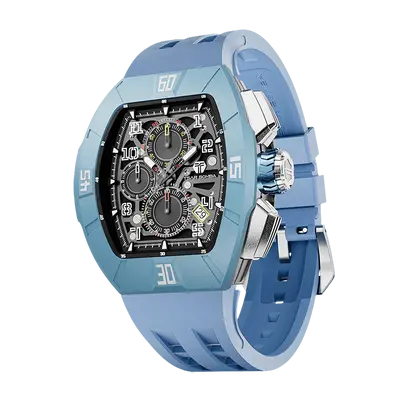 TSAR BOMBA Men's Quartz Watch | Dynamic Light Blue | Atomic TB8214 | Fluororubber Bezel | Luxury Sport Watch | 50M Waterproof...