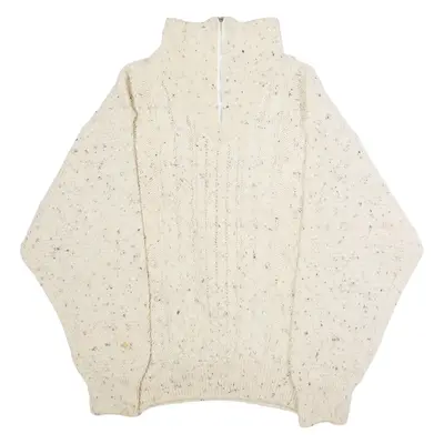 CASUALS Mens Jumper Cream 1/4 Zip Cable Knit Wool XL
