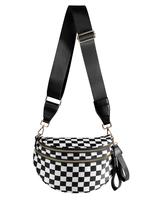 Crossbody Bag for Women,Checkered Bum Bag Checkered Black and White Handbags Wallets Oversized Slouchy Belt Bag