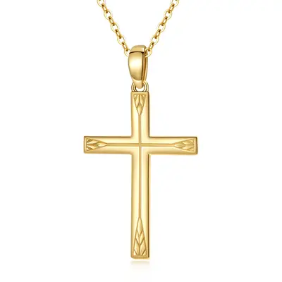 14K Yellow Gold Cross necklace for Women, 16+1+1 inches