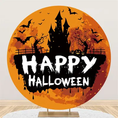 Aperturee Round Funny Pumpkin Castle Trunk Happy Halloween Backdrop | Custom Backdrop For Party | Party Backdrop Decorations ...
