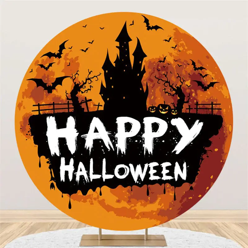 Aperturee Round Funny Pumpkin Castle Trunk Happy Halloween Backdrop | Custom Backdrop For Party | Party Backdrop Decorations ...