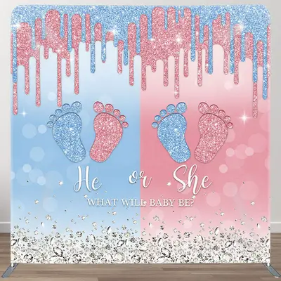 Aperturee Blue Pink Foot Fabric Backdrop Cover for Baby Shower