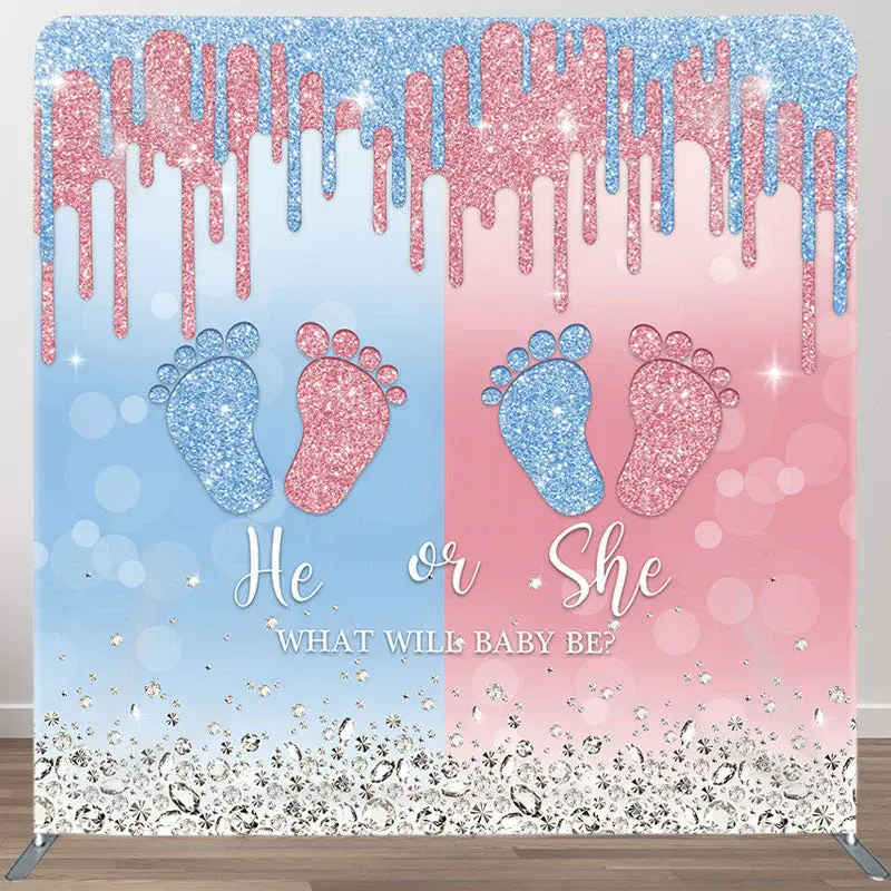 Aperturee Blue Pink Foot Fabric Backdrop Cover for Baby Shower