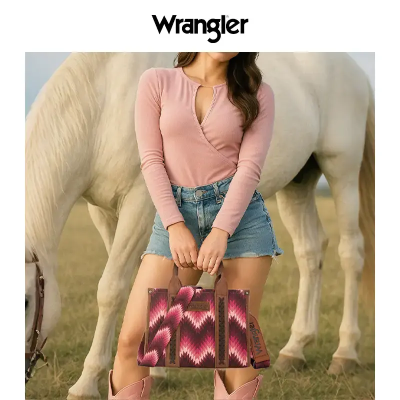 [Wrangler] 2025 Southwestern Dual Sided Wave Print Canvas Crossbody Bag