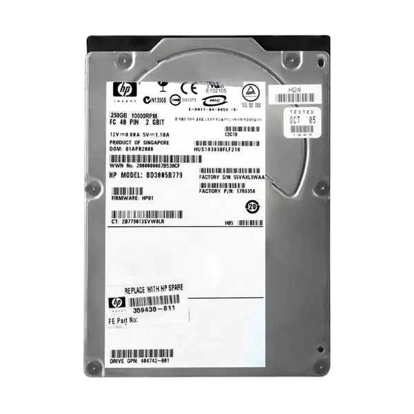 359438-011 HP 250GB 2Gb/s Fibre Channel 10000 3.5-inch Hard Drive