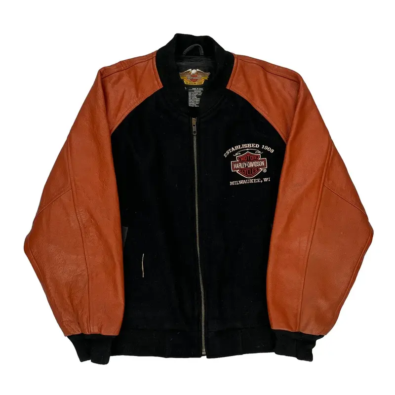 Milwaukee, Wi Harley Davidson Graphic Varsity Jacket - XL Black Wool Blend