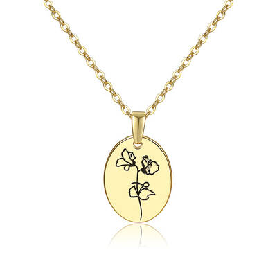 Brass Birth Month Flower Pendant Necklace