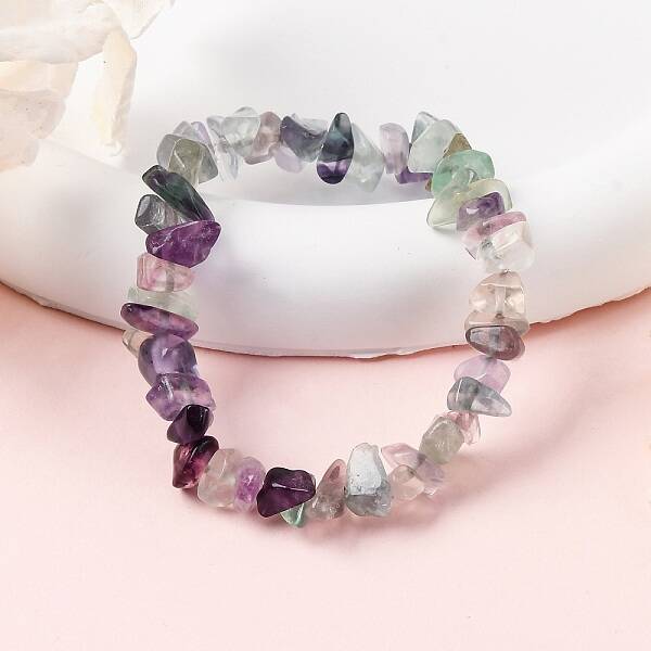 Unisex Chip Natural Fluorite Beaded Stretch Bracelets