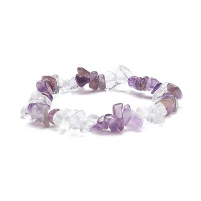Natural Amethyst & Quartz Crystal Chips Beads Stretch Bracelet for Women