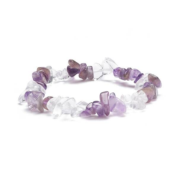 Natural Amethyst & Quartz Crystal Chips Beads Stretch Bracelet for Women
