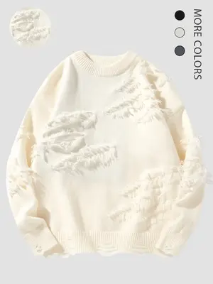 Men's Ripped Drop Shoulder Sweater, Men's and Women's Lazy and Versatile Ins Style Casual Fashion Knitted Pullover for Fall &...