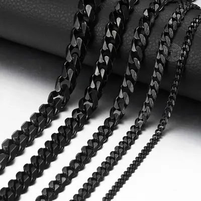 3/5/7/9/11mm Chains Necklace For Men Women Black Color Stainless Steel Curb Chain Mens Necklace Fashion Gifts