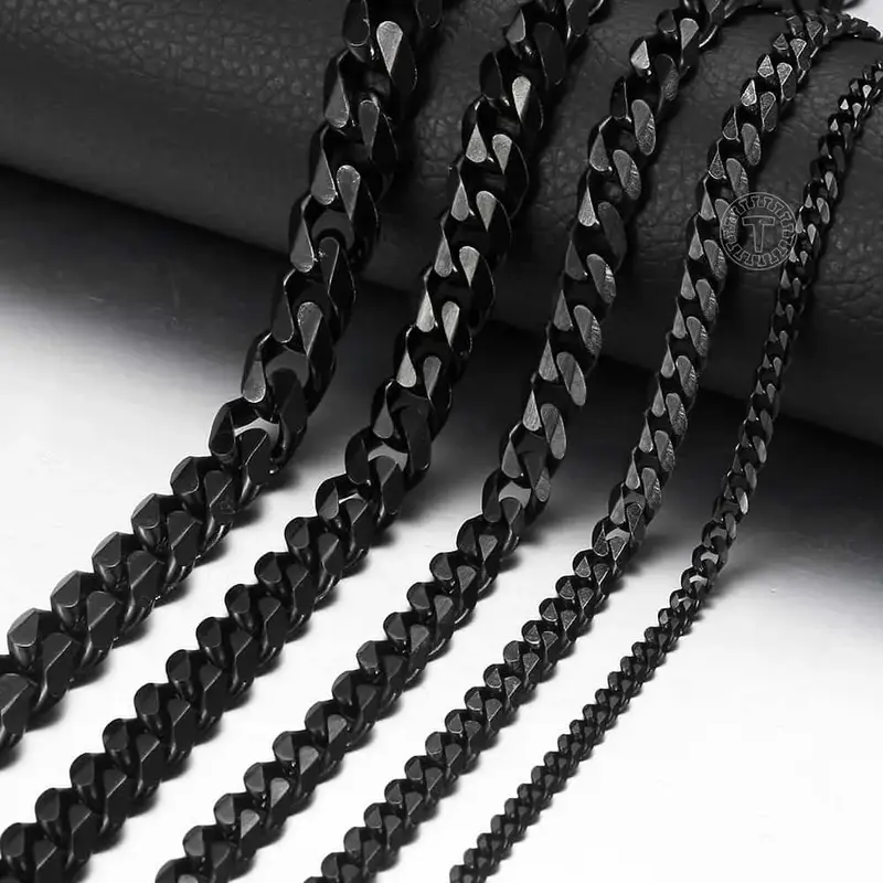 3/5/7/9/11mm Chains Necklace For Men Women Black Color Stainless Steel Curb Chain Mens Necklace Fashion Gifts