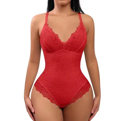 FeelinGirl Sexy Lace Bodysuit Shapewear for Women Thong Adjustable Seamless Underwear Womenswear  Nylon Tops1 Valentine's Day...