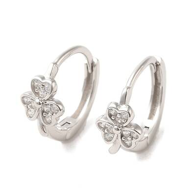 Rhodium Plated Sterling Silver Hoop Earrings with Rhinestone