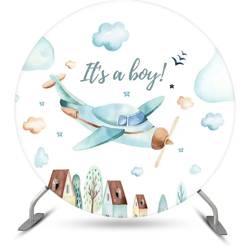 Aperturee It Is A Boy Airplane Round Baby Shower Backdrop | Baby Shower Round Backdrop | Circle Backdrop Baby Shower | Baby S...