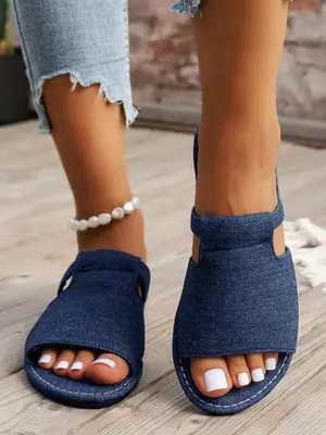 Women's Plain Color Slide Sandals, Girl Casual Comfortable Home Slippers, Walking Shoes Footwear, Summer Open Round Toe Outdo...