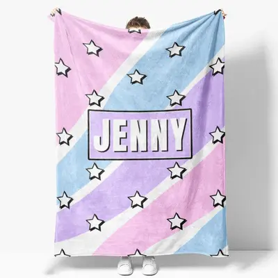 Personalized Name Candy Colorful Stars Girl Blanket - Aperturee